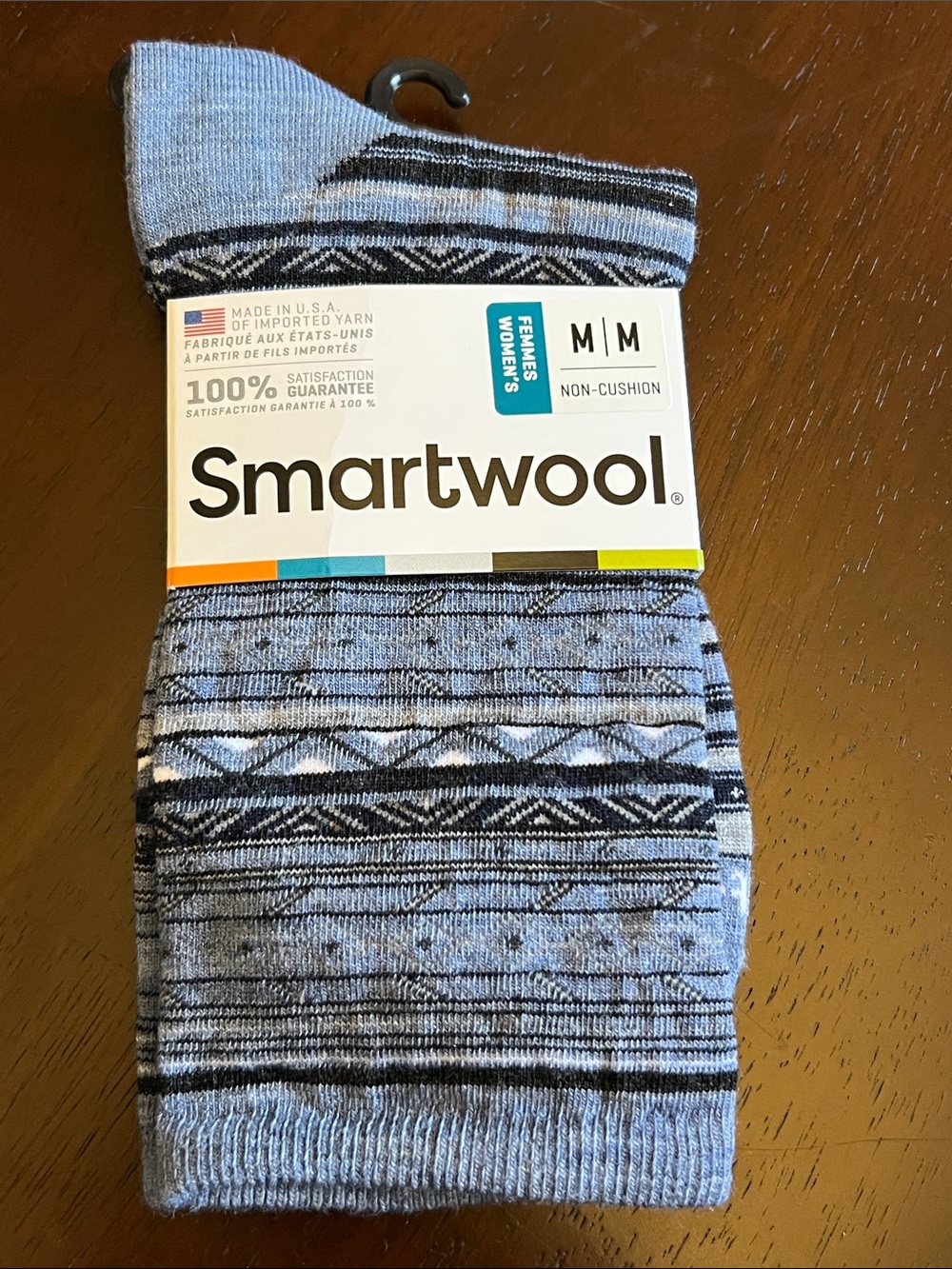 Smartwool Light Blue and Black Patterned Crew Socks